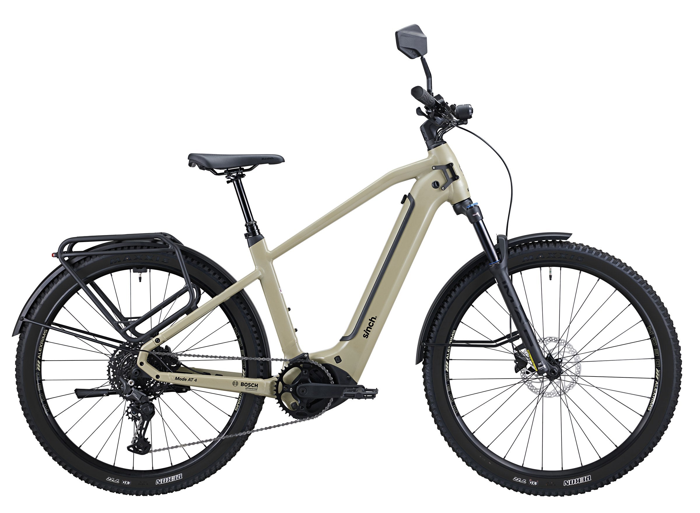 Sinch Mode AT 4 e-bike in Summit Stone, S/M with black-wall tyres